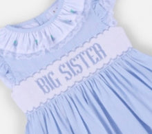 Load image into Gallery viewer, Blue Floral Handsmocked Big Sister Dress