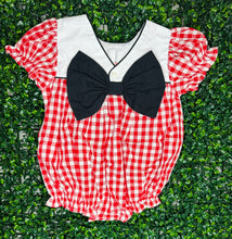 Load image into Gallery viewer, Red Gingham Black Bow Back Bubble