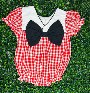 Red Gingham Black Bow Back Bubble