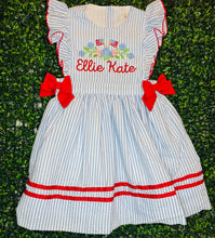Load image into Gallery viewer, Blue and Red Seersucker Dress