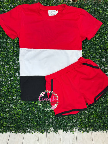 Red, White, and Black Short Set