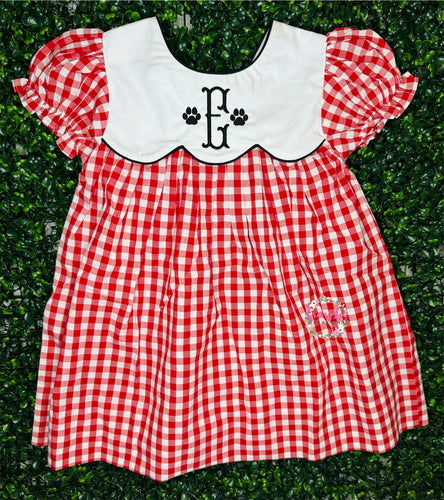 Red Gingham Black Bow Back Dress