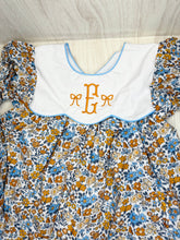 Load image into Gallery viewer, Sutton Bow Back Fall Floral Blues and Orange Dress