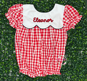 Red Gingham Black Bow Back Bubble