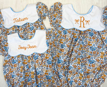 Load image into Gallery viewer, Sutton Bow Back Fall Floral Blues and Orange Dress