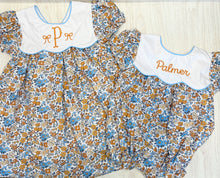 Load image into Gallery viewer, Sutton Bow Back Fall Floral Blues and Orange Dress
