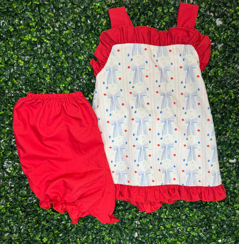 Red White and Blue Bows Short Set