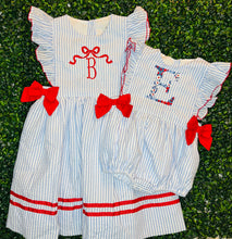 Load image into Gallery viewer, Blue and Red Seersucker Dress