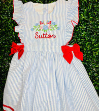 Load image into Gallery viewer, Blue and Red Seersucker Dress