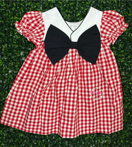 Red Gingham Black Bow Back Dress