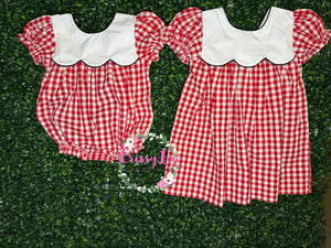 Red Gingham Black Bow Back Bubble