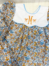 Load image into Gallery viewer, Sutton Bow Back Fall Floral Blues and Orange Dress