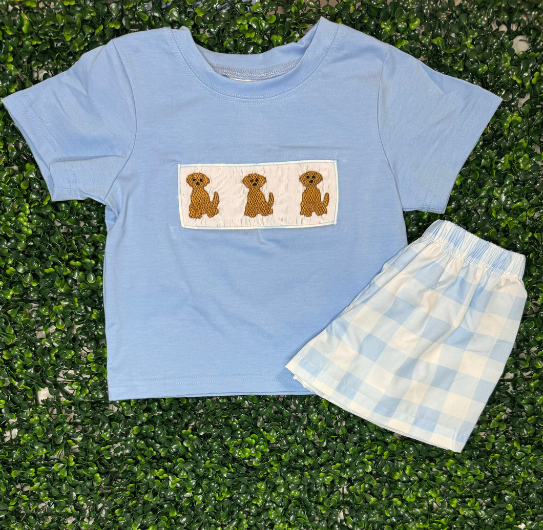 Dog Trio Handsmocked Short Set