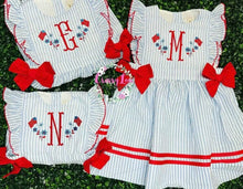 Load image into Gallery viewer, Blue and Red Seersucker Dress
