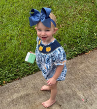 Load image into Gallery viewer, Navy Floral Pumpkin Smocked Bubble