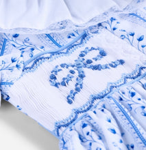 Load image into Gallery viewer, Blue Floral Handsmocked Bow Dress