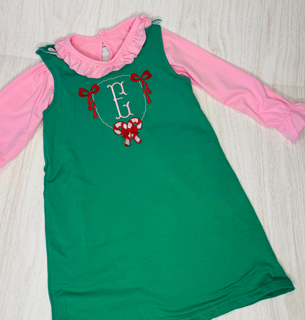 Green Romper Dress with Pink Undershirt