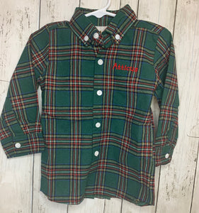 Green Christmas Plaid Boys Shirt