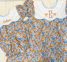 Load image into Gallery viewer, Sutton Bow Back Fall Floral Blues and Orange Dress