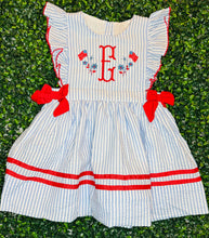 Load image into Gallery viewer, Blue and Red Seersucker Dress