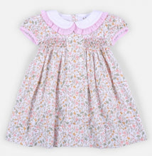Load image into Gallery viewer, Fall Muted Floral Handsmocked With Pearls Dress