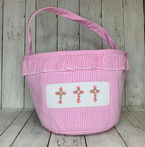 Pink Cross Handsmocked Easter Basket