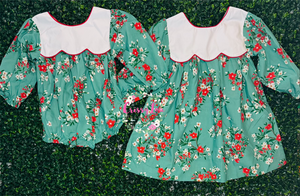 Green Winter Floral Dress