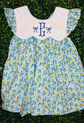 Blue and Yellow Floral Print Dress