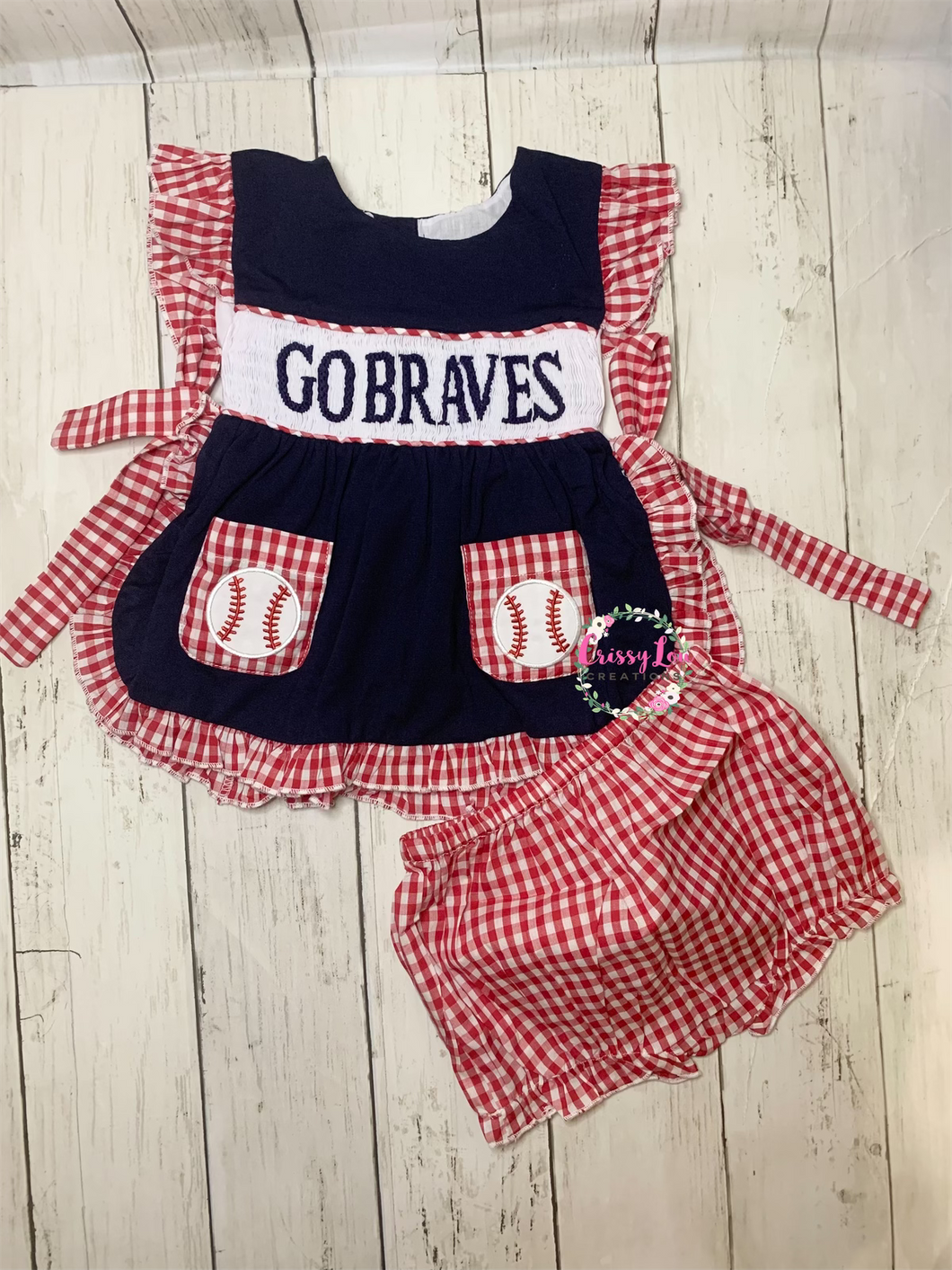 Girls Braves Handsmocked Short Set